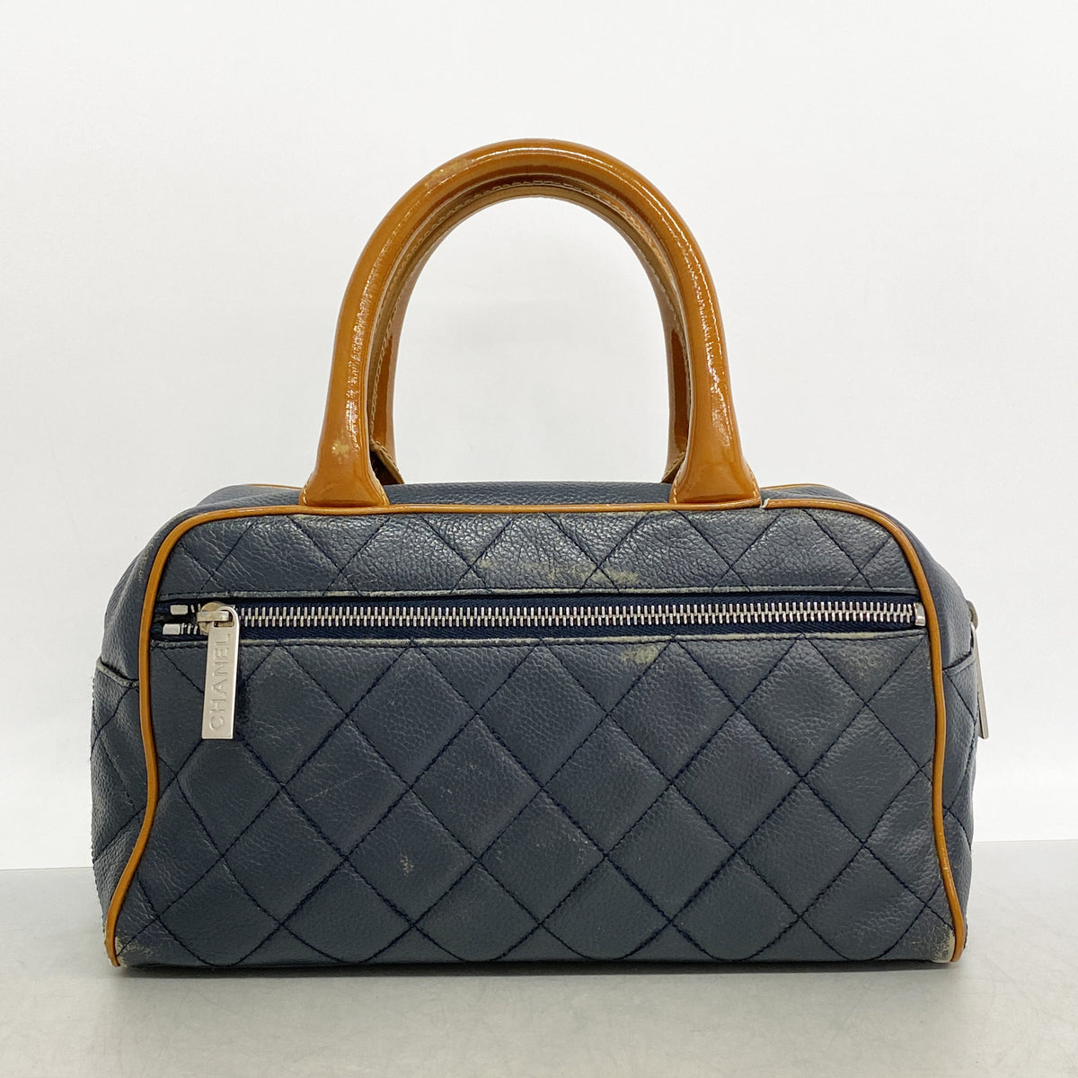 【6he5060】シャネル ハンドバッグ マトラッセ パテントレザー カーフ ネイビー シルバー金具【中古】レディース