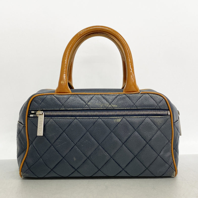 【6he5060】シャネル ハンドバッグ マトラッセ パテントレザー カーフ ネイビー シルバー金具【中古】レディース