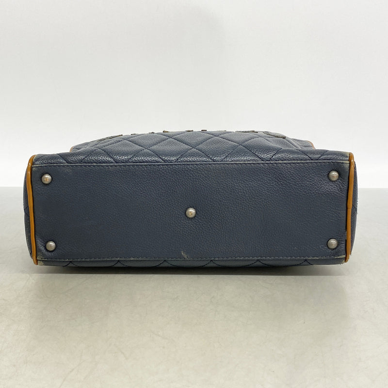 【6he5060】シャネル ハンドバッグ マトラッセ パテントレザー カーフ ネイビー シルバー金具【中古】レディース
