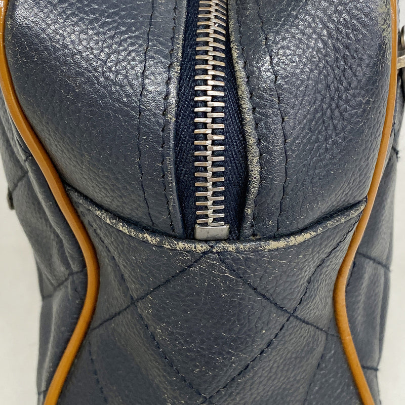 【6he5060】シャネル ハンドバッグ マトラッセ パテントレザー カーフ ネイビー シルバー金具【中古】レディース