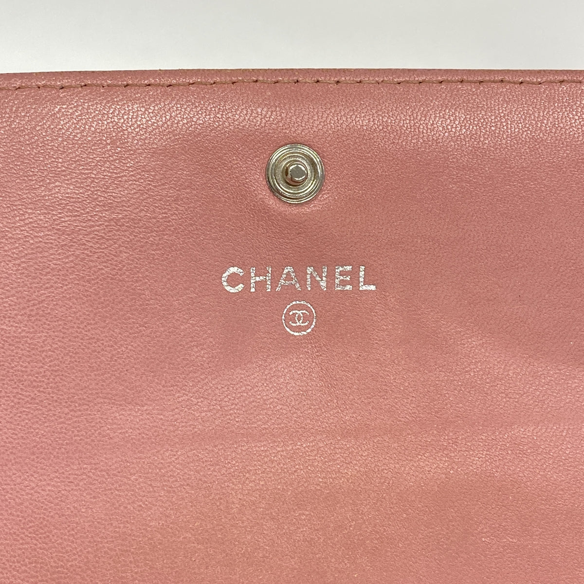 【6he5068】シャネル 長財布 カメリア ラムスキン ピンク シルバー金具【中古】レディース