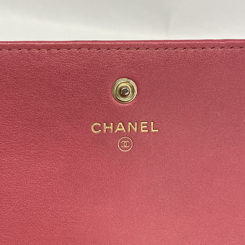 【6he5069】シャネル 長財布 マドモアゼル ラムスキン ピンク ゴールド金具【中古】レディース