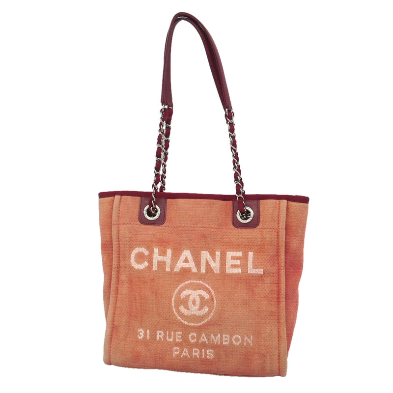 【6he5070】シャネル トートバッグ ドーヴィル キャンバス レッド シルバー金具【中古】レディース