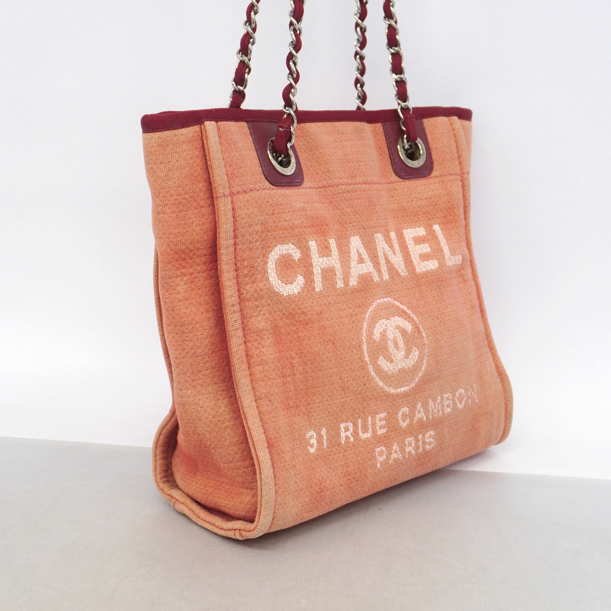 【6he5070】シャネル トートバッグ ドーヴィル キャンバス レッド シルバー金具【中古】レディース