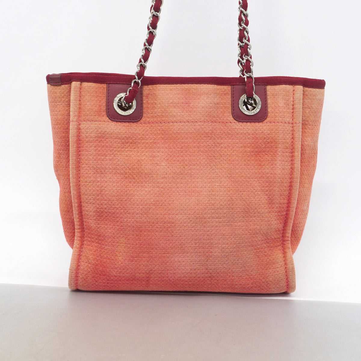 【6he5070】シャネル トートバッグ ドーヴィル キャンバス レッド シルバー金具【中古】レディース