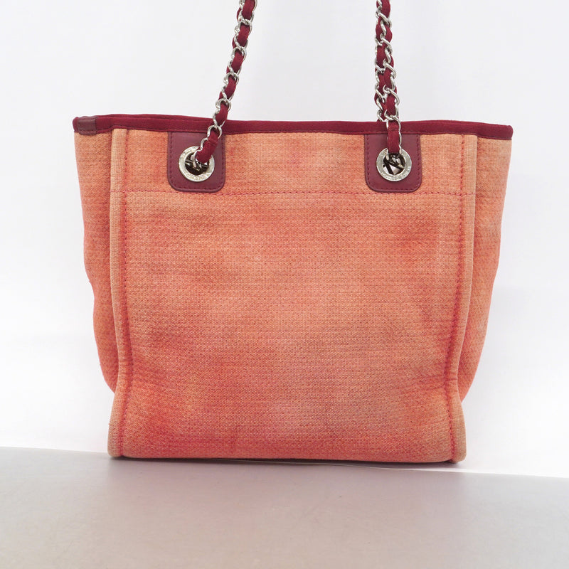【6he5070】シャネル トートバッグ ドーヴィル キャンバス レッド シルバー金具【中古】レディース