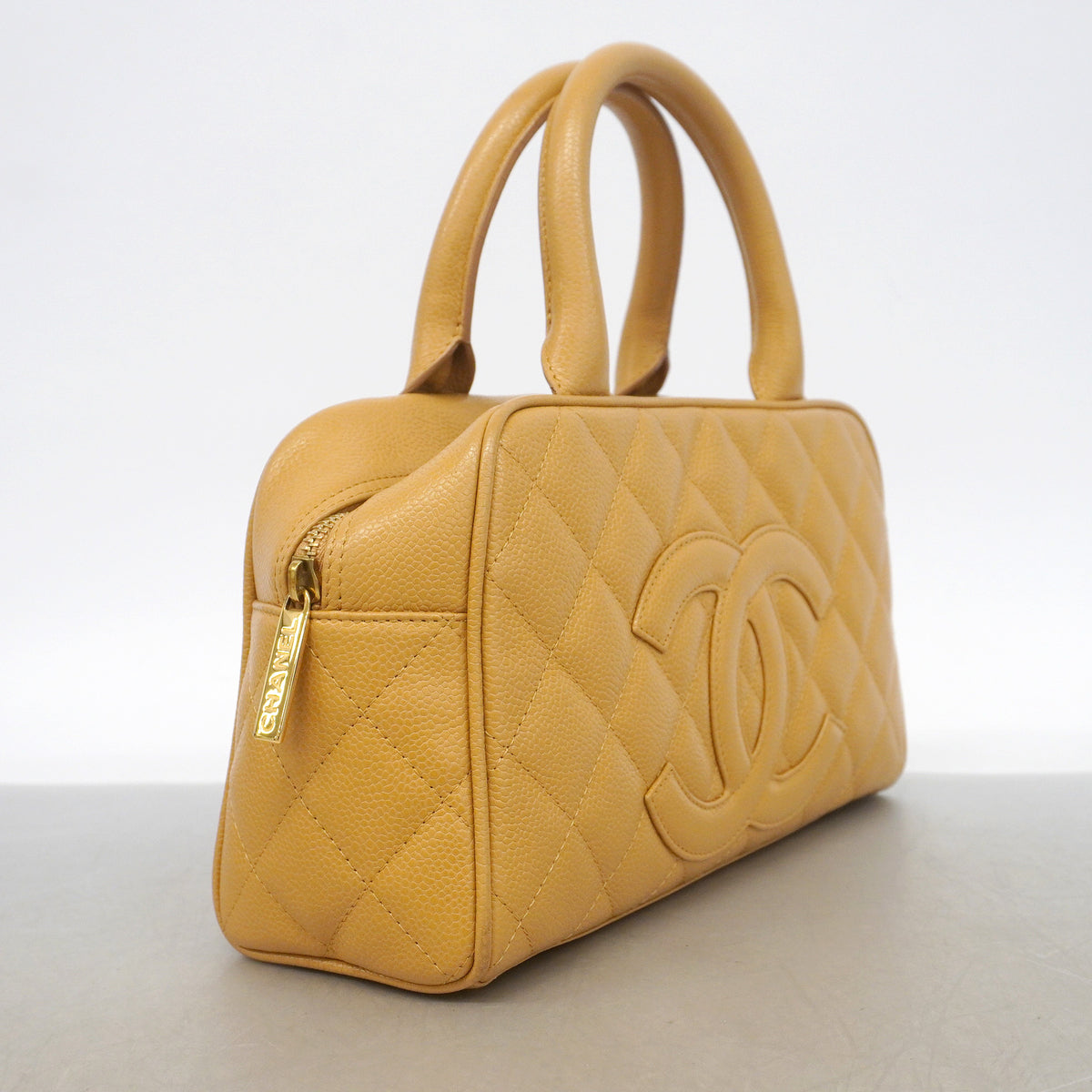 【6he5071】シャネル ハンドバッグ マトラッセ キャビアスキン ベージュ ゴールド金具【中古】レディース