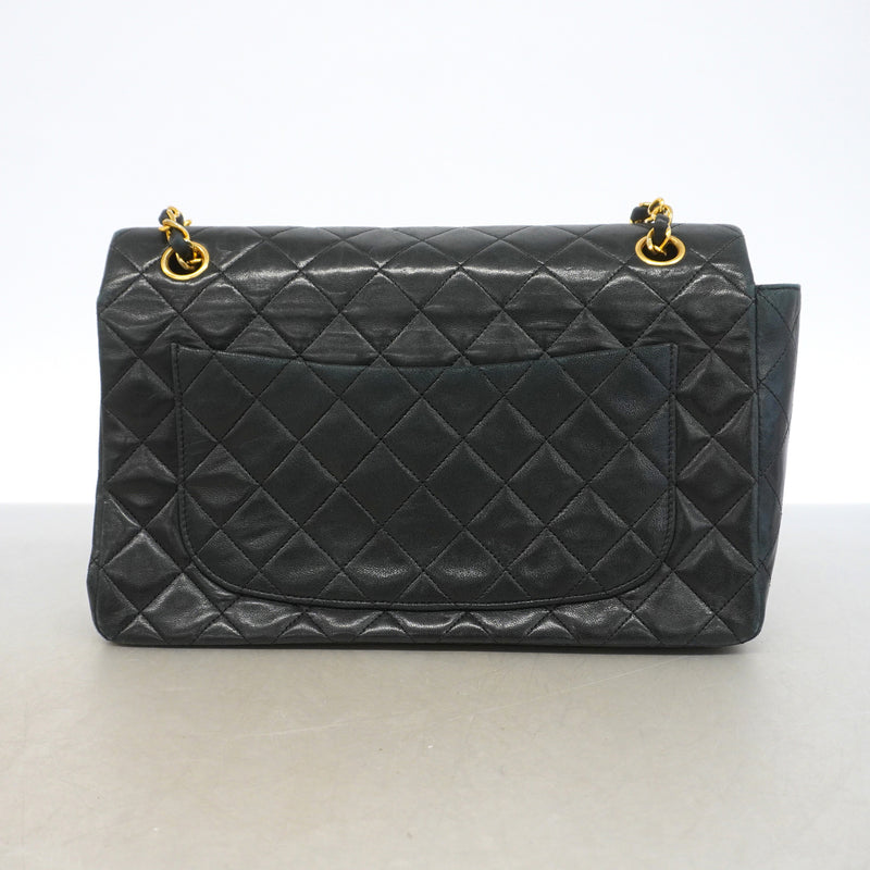 【6he5074】シャネル ショルダーバッグ マトラッセ Wチェーン ラムスキン ブラック ゴールド金具【中古】レディース