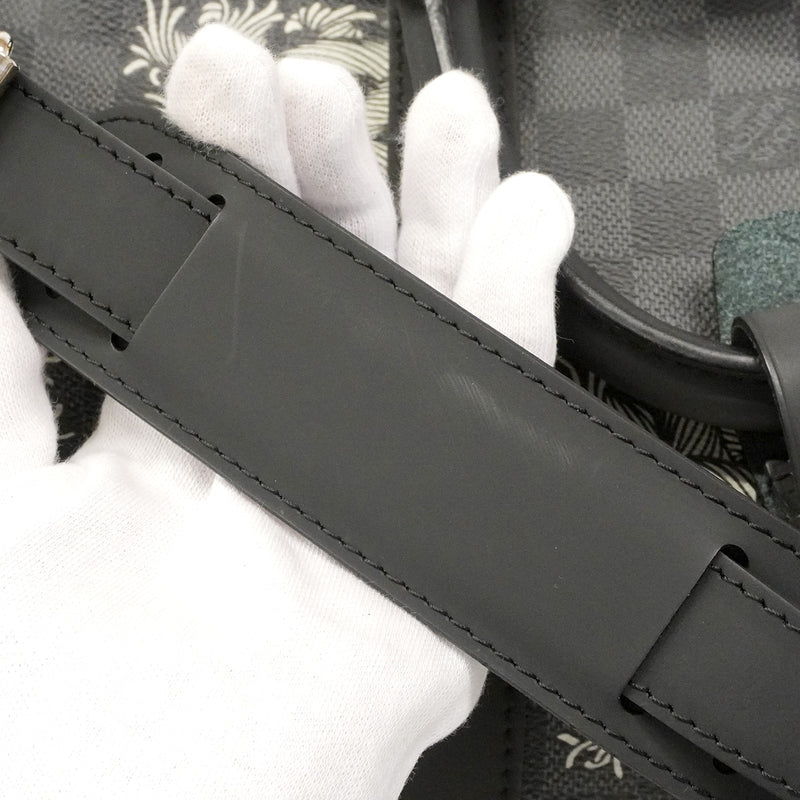 【6he5093】ルイヴィトン ボストンバッグ ダミエ・グラフィット キーポルバンドリエール45/クリストファーネメスコラボ N41573 ブラック【中古】メンズ
