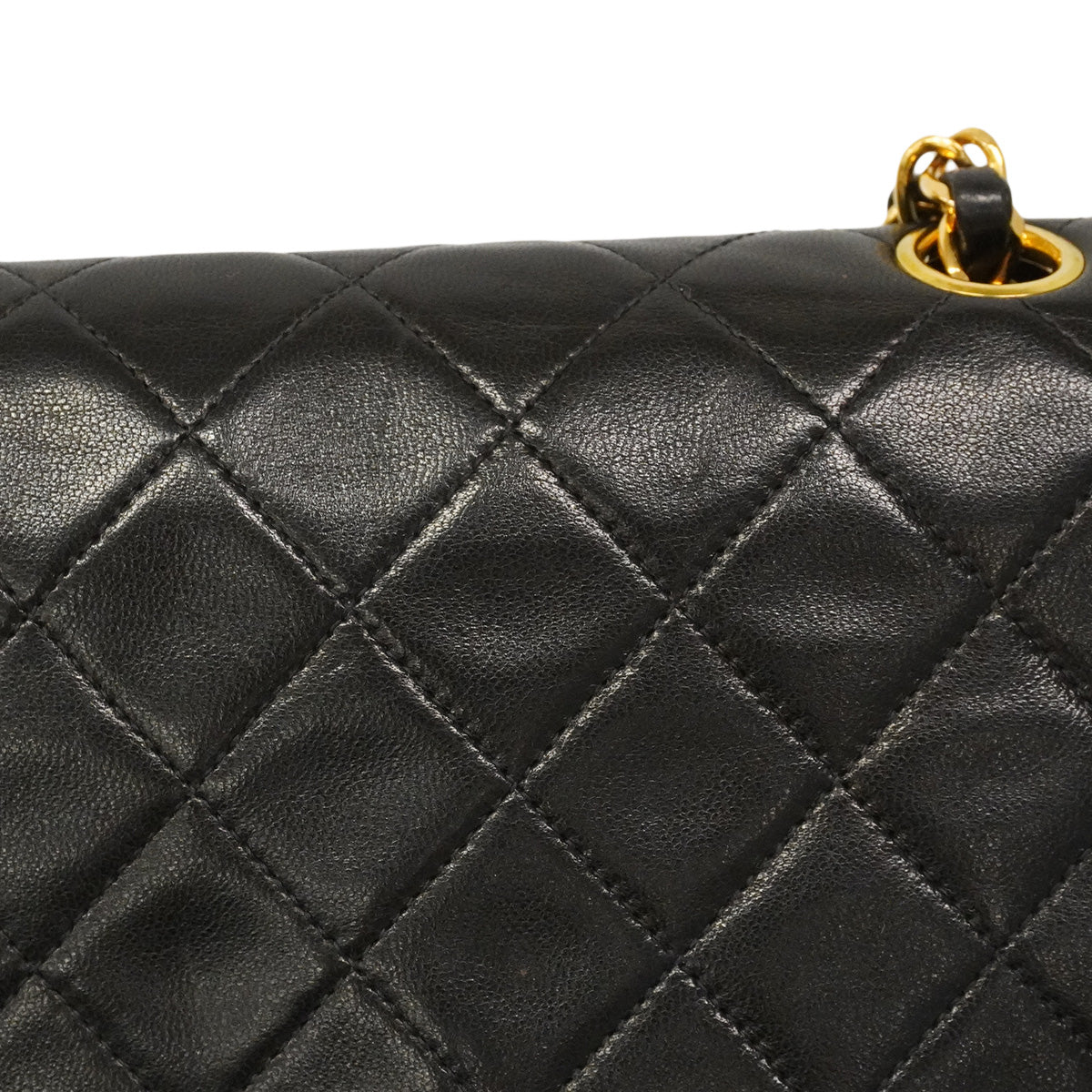 【6he5095】シャネル ショルダーバッグ マトラッセ Wフラップ Wチェーン ラムスキン ブラック ゴールド金具【中古】レディース