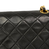 【6he5095】シャネル ショルダーバッグ マトラッセ Wフラップ Wチェーン ラムスキン ブラック ゴールド金具【中古】レディース
