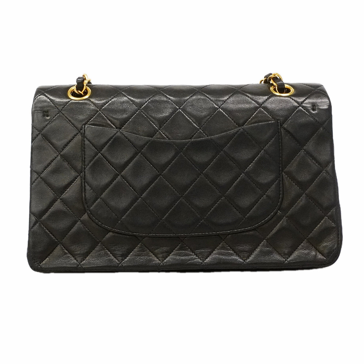 【6he5095】シャネル ショルダーバッグ マトラッセ Wフラップ Wチェーン ラムスキン ブラック ゴールド金具【中古】レディース