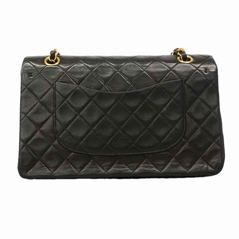 【6he5095】シャネル ショルダーバッグ マトラッセ Wフラップ Wチェーン ラムスキン ブラック ゴールド金具【中古】レディース