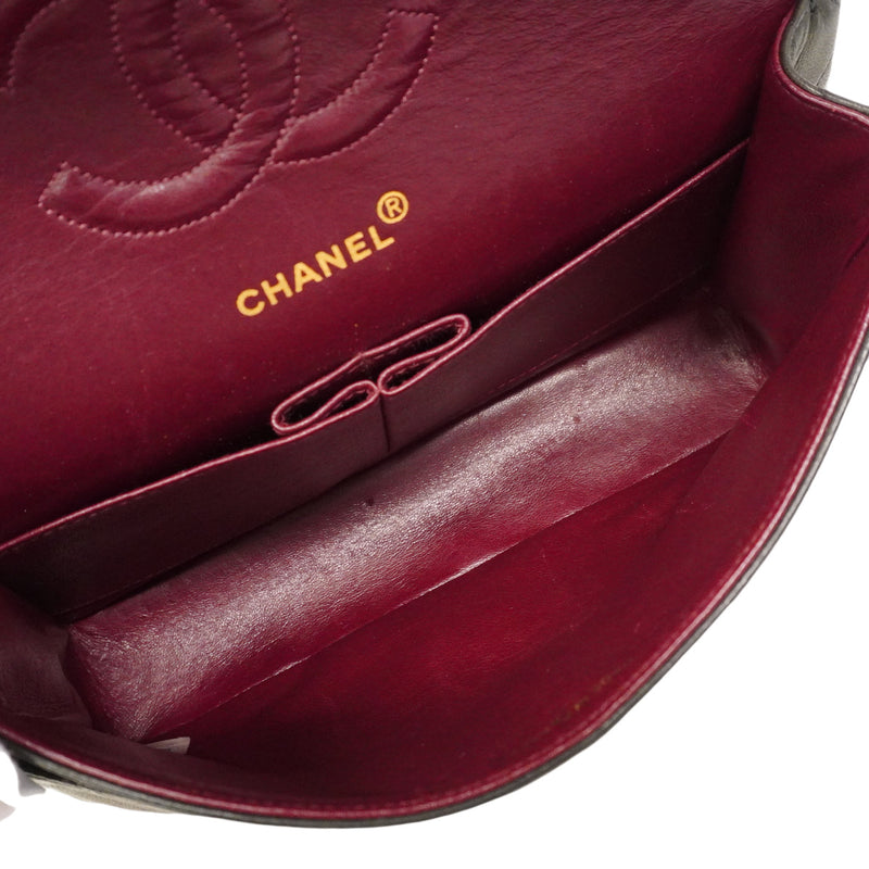 【6he5095】シャネル ショルダーバッグ マトラッセ Wフラップ Wチェーン ラムスキン ブラック ゴールド金具【中古】レディース
