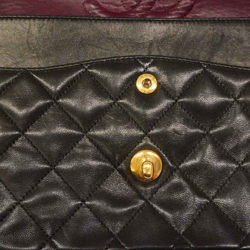 【6he5095】シャネル ショルダーバッグ マトラッセ Wフラップ Wチェーン ラムスキン ブラック ゴールド金具【中古】レディース