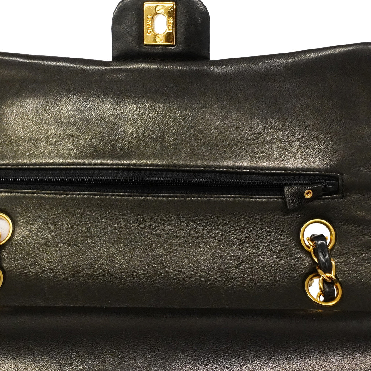 【6he5095】シャネル ショルダーバッグ マトラッセ Wフラップ Wチェーン ラムスキン ブラック ゴールド金具【中古】レディース