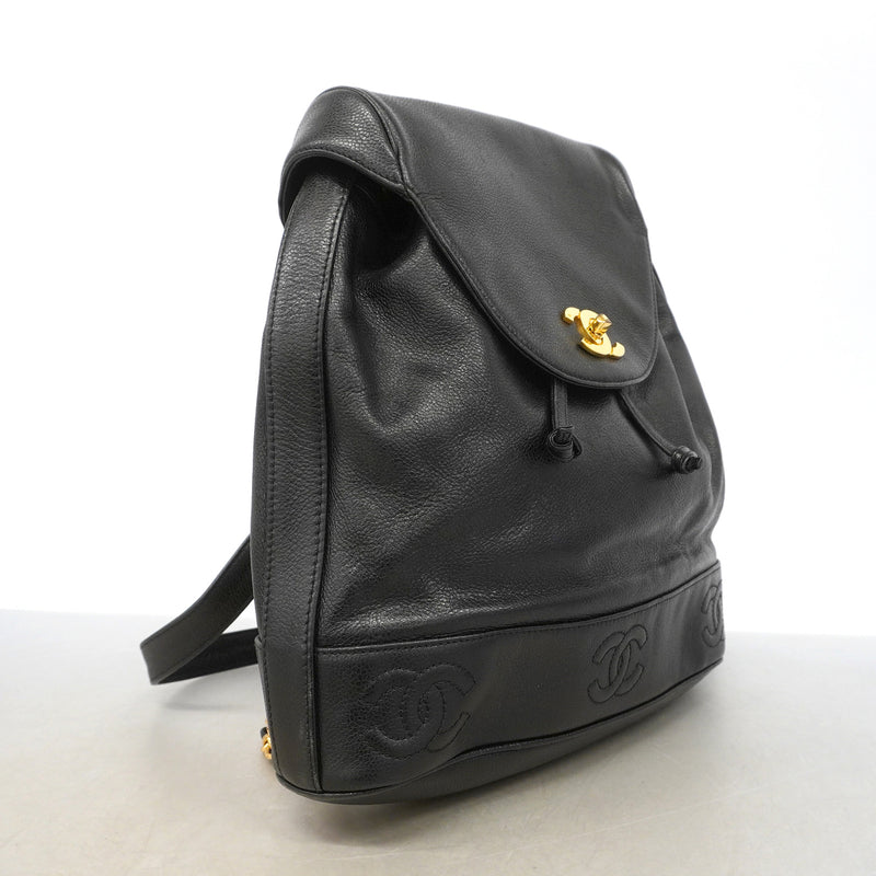【6he5097-k】シャネル リュック・デイパック トリプルココ キャビアスキン ブラック ゴールド金具【中古】レディース