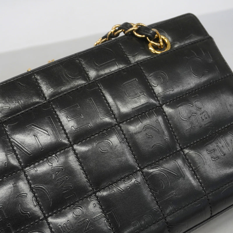 【6he5099-k】シャネル ショルダーバッグ チョコバー チェーンショルダー レザー ブラック ゴールド金具【中古】レディース