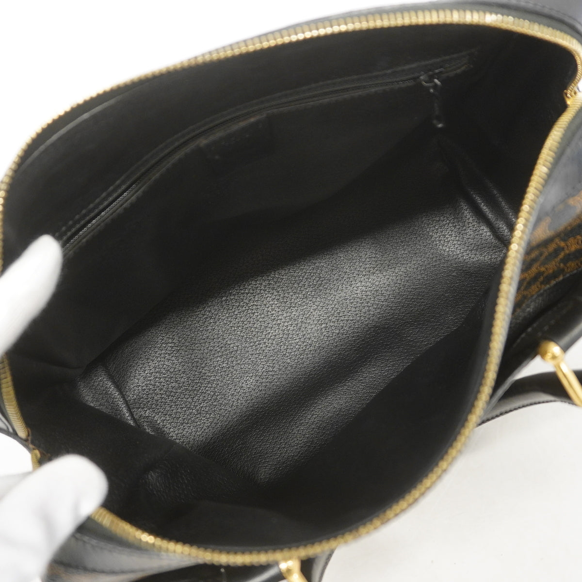 【6he5105-k】セリーヌ ハンドバッグ マカダム PVC ブラック ブラウン ゴールド金具【中古】レディース