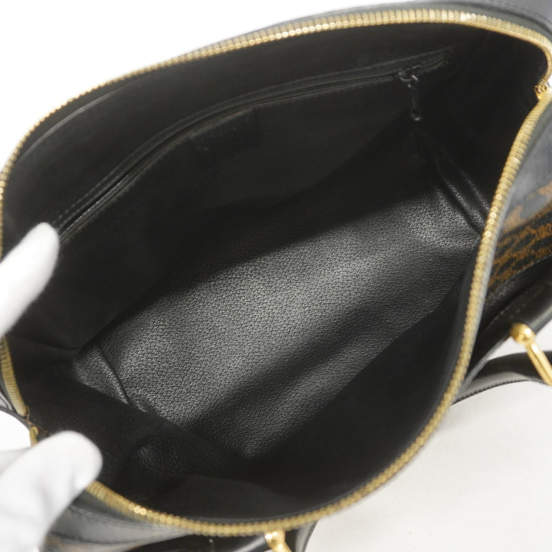 【6he5105-k】セリーヌ ハンドバッグ マカダム PVC ブラック ブラウン ゴールド金具【中古】レディース