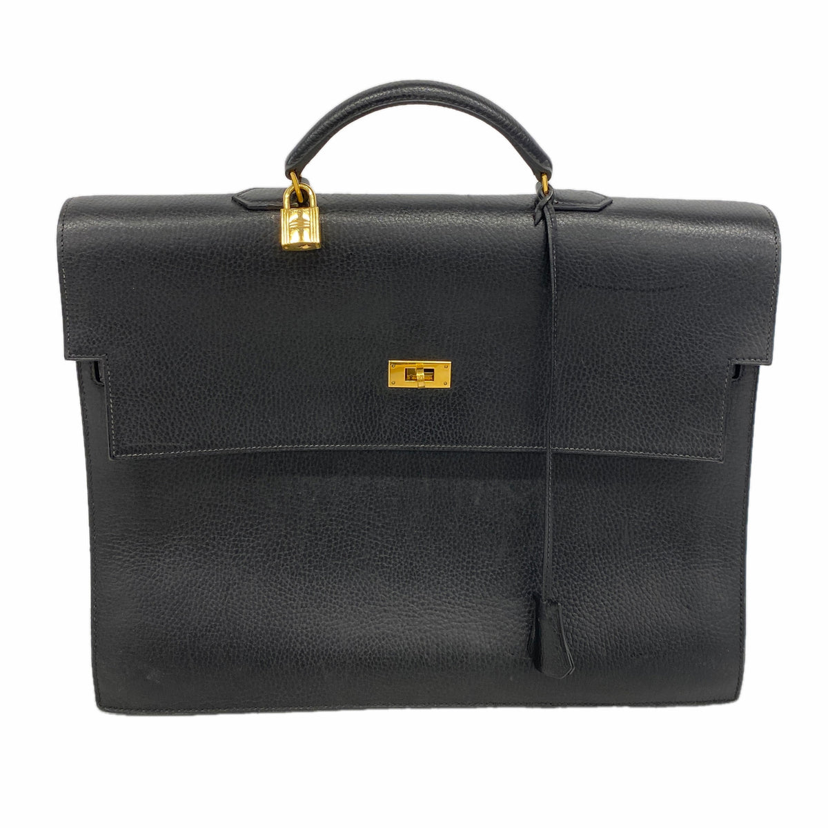 【6he5122】エルメス ブリーフケース ケリーデペッシュ38 アルデンヌ ブラック ゴールド金具 □D刻印【中古】レディース