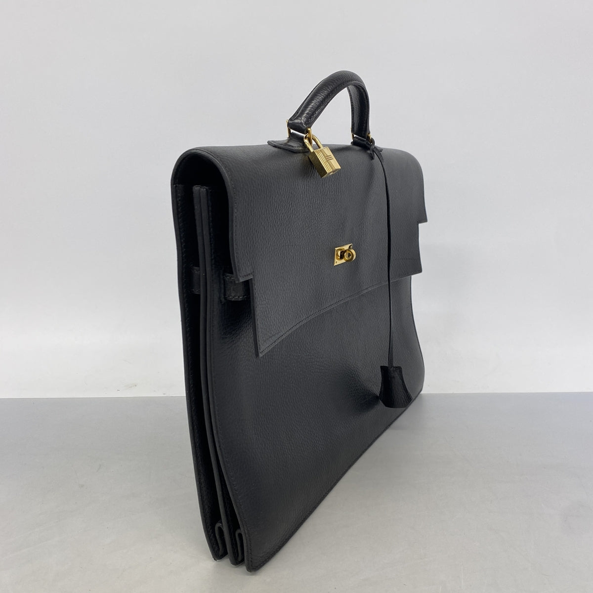 【6he5122】エルメス ブリーフケース ケリーデペッシュ38 アルデンヌ ブラック ゴールド金具 □D刻印【中古】レディース