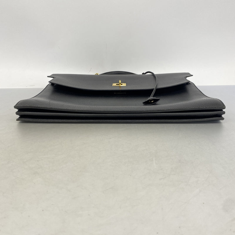 【6he5122】エルメス ブリーフケース ケリーデペッシュ38 アルデンヌ ブラック ゴールド金具 □D刻印【中古】レディース