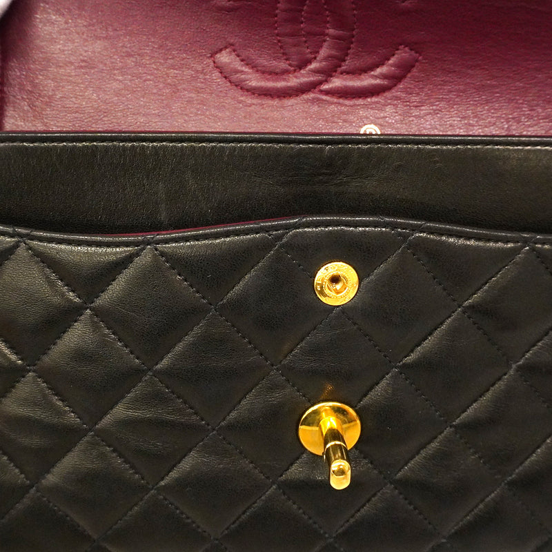 【6he5130】シャネル ショルダーバッグ マトラッセ Wフラップ Wチェーン ラムスキン ブラック ゴールド金具【中古】レディース