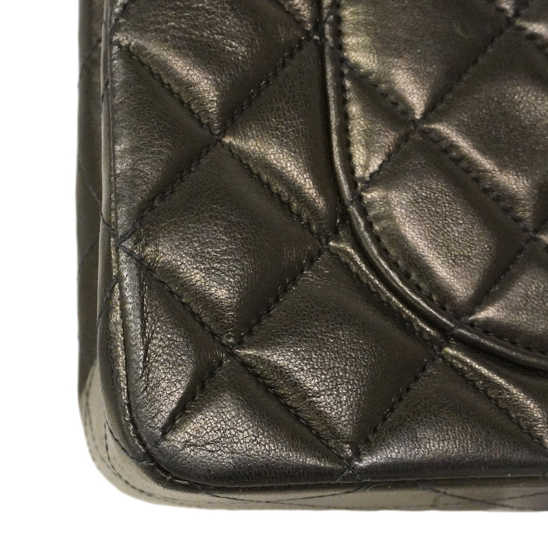 【6he5130】シャネル ショルダーバッグ マトラッセ Wフラップ Wチェーン ラムスキン ブラック ゴールド金具【中古】レディース