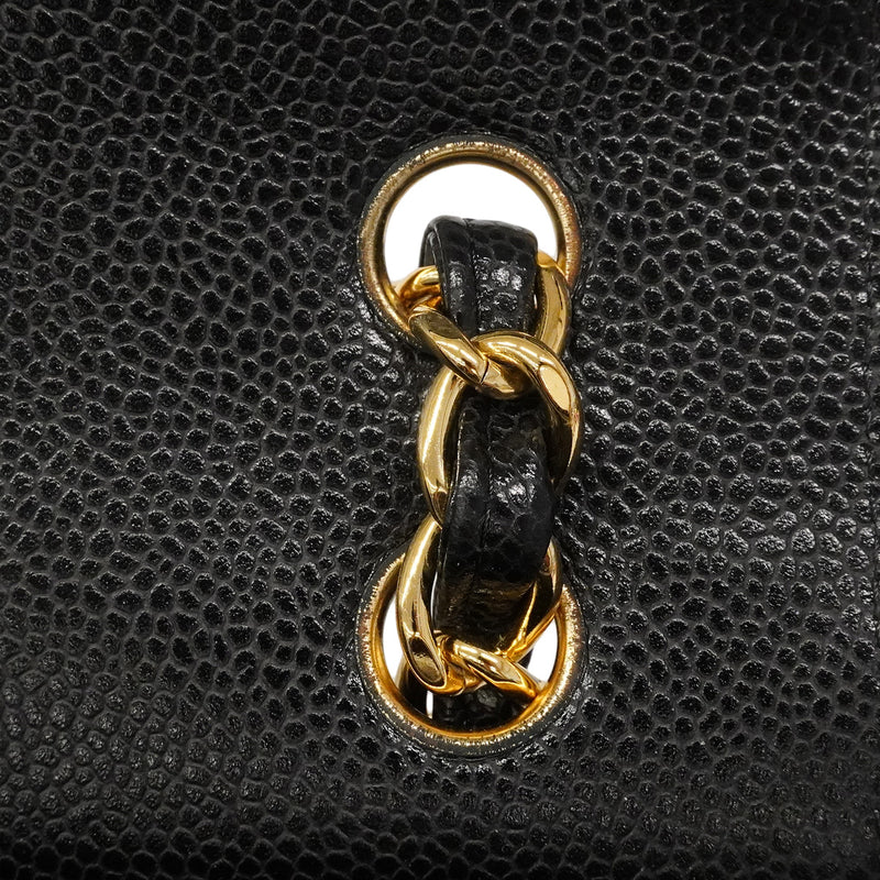 【6he5142】シャネル ショルダーバッグ デカマトラッセ Wフラップ Wチェーン キャビアスキン ブラック ゴールド金具【中古】レディース
