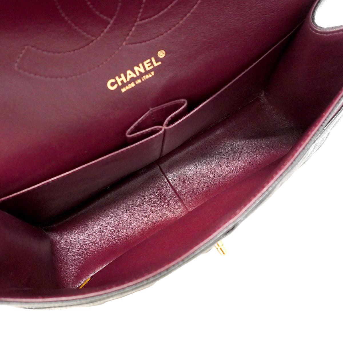 【6he5142】シャネル ショルダーバッグ デカマトラッセ Wフラップ Wチェーン キャビアスキン ブラック ゴールド金具【中古】レディース