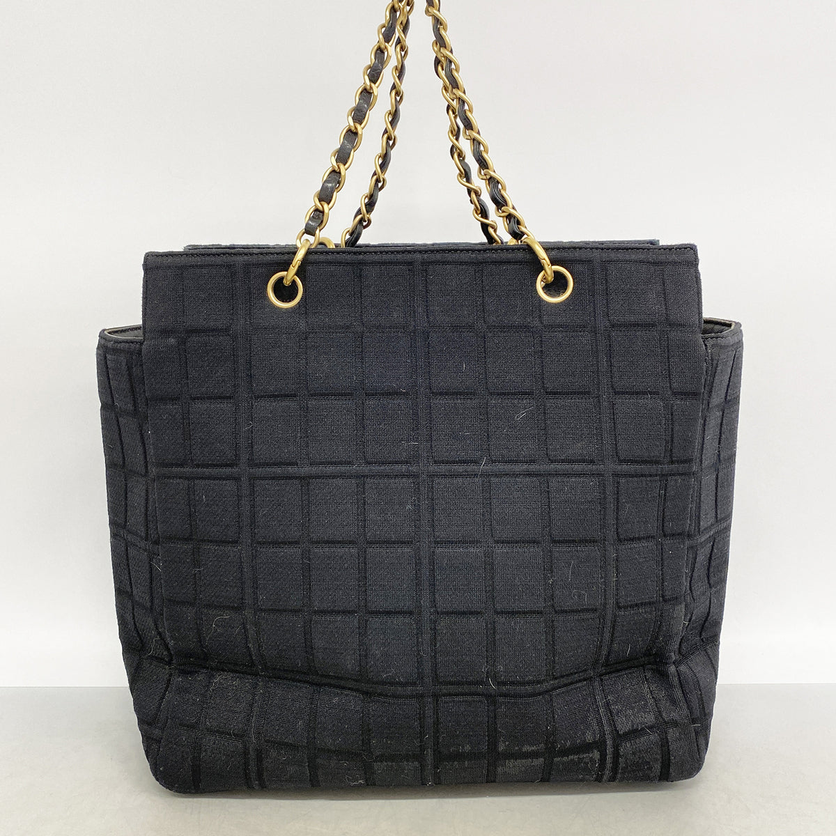 【6he5144】シャネル チェーントート チョコバー コットンジャージー ブラック ゴールド金具【中古】レディース