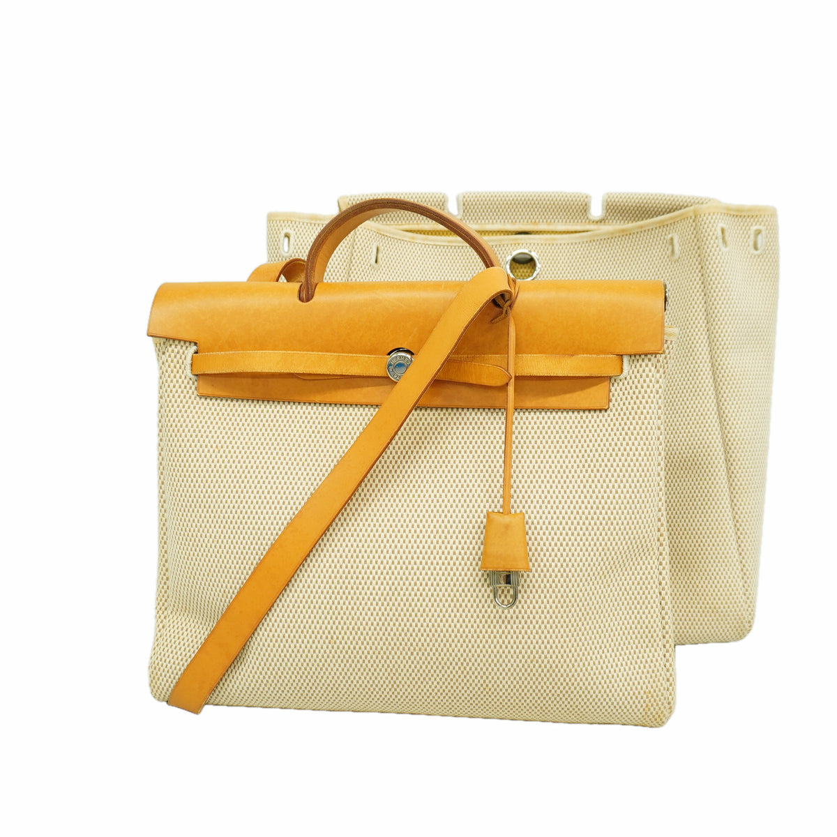 【6he5156】エルメス ハンドバッグ エールバッグPM トワルGM ナチュラル シルバー金具 □H刻印【中古】レディース