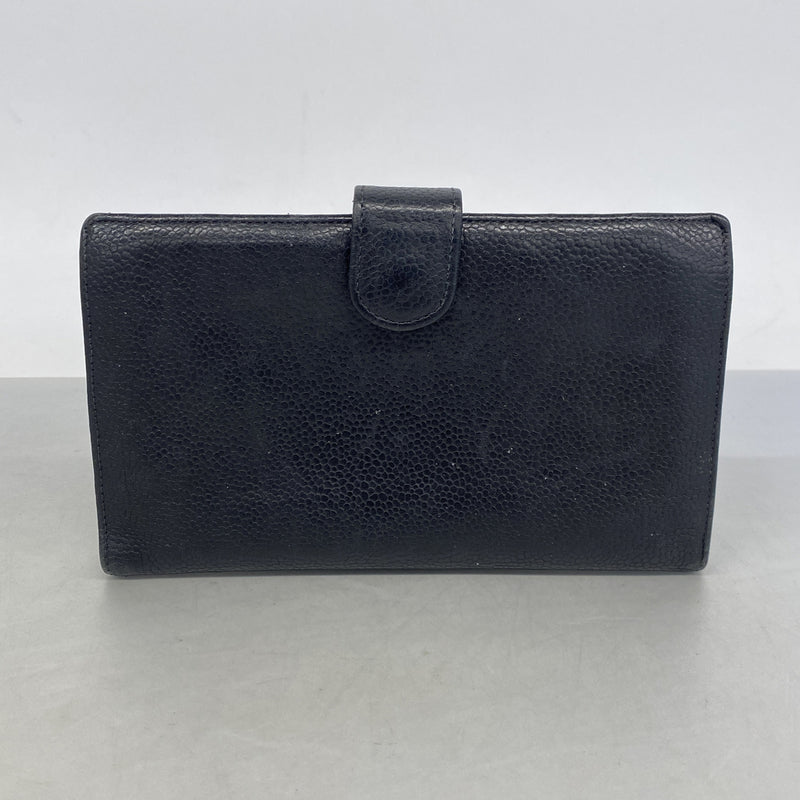 【6he5162-k】シャネル 長財布 キャビアスキン ブラック ゴールド金具【中古】レディース