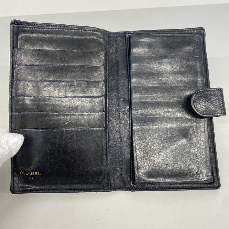 【6he5162-k】シャネル 長財布 キャビアスキン ブラック ゴールド金具【中古】レディース