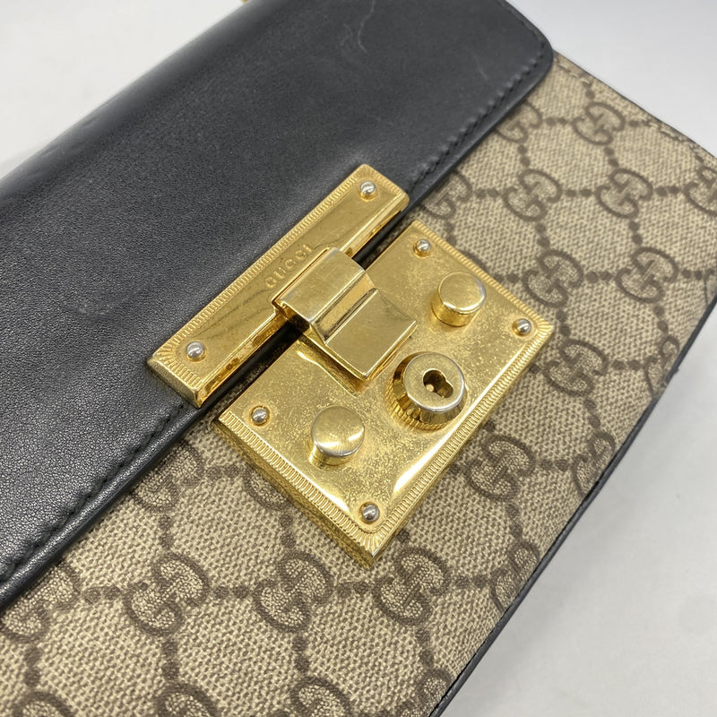 【6he5167-k】グッチ ショルダーバッグ GGスプリーム 409487 PVC ブラック ブラウン ゴールド金具【中古】レディース