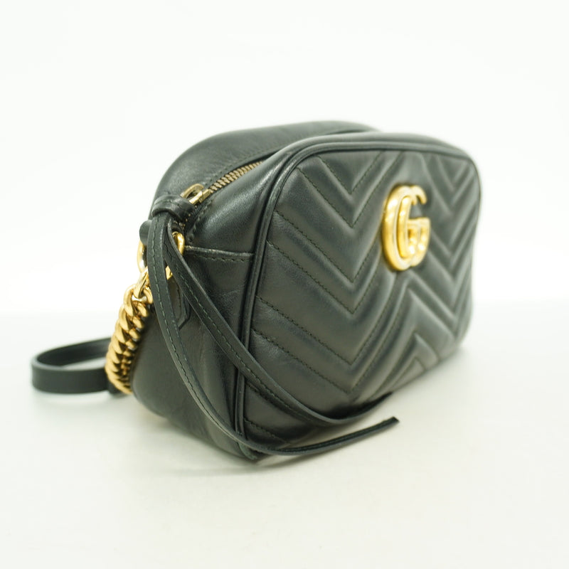 【6he5171-k】グッチ ショルダーバッグ GGマーモント 447632 レザー ブラック ゴールド金具【中古】レディース