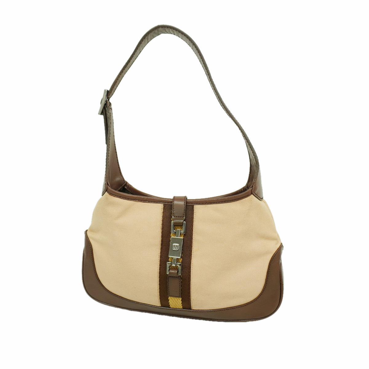 【6he5173-k】グッチ ハンドバッグ ジャッキー 001 3735 キャンバス ピンク ブラウン シルバー金具【中古】レディース