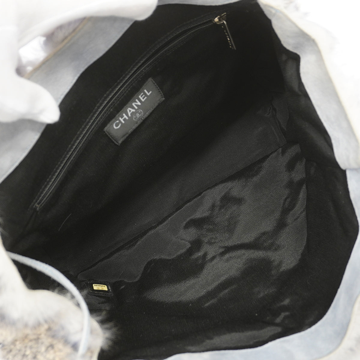 【6he5211】シャネル トートバッグ ラパン ファー ブラウン ライトブルー シルバー金具【中古】レディース