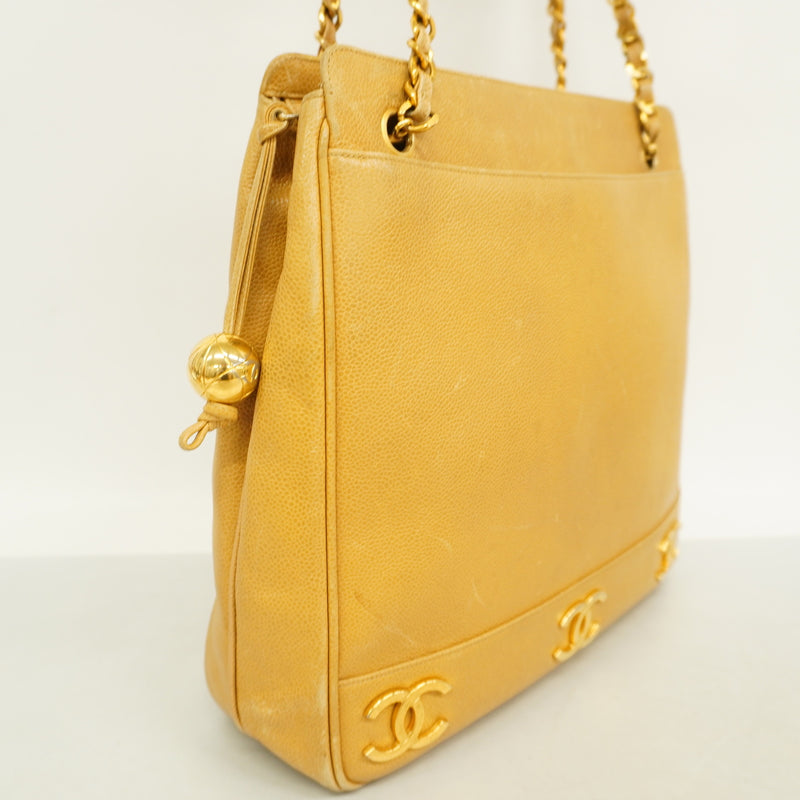 【6he5263】シャネル ショルダーバッグ トリプルココ キャビアスキン ベージュ ゴールド金具【中古】レディース