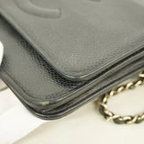 【6he5264】シャネル ショルダーウォレット チェーンショルダー キャビアスキン ブラック シルバー金具【中古】レディース