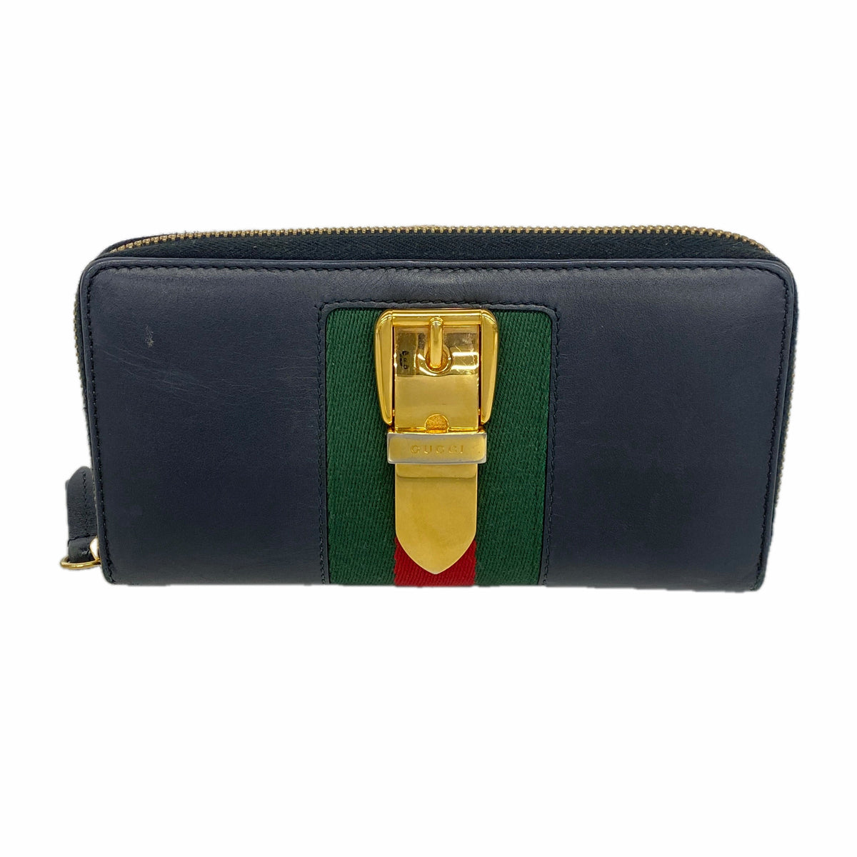 【6he5274-k】グッチ 長財布 シェリーライン 476083 レザー ブラック ゴールド金具【中古】レディース