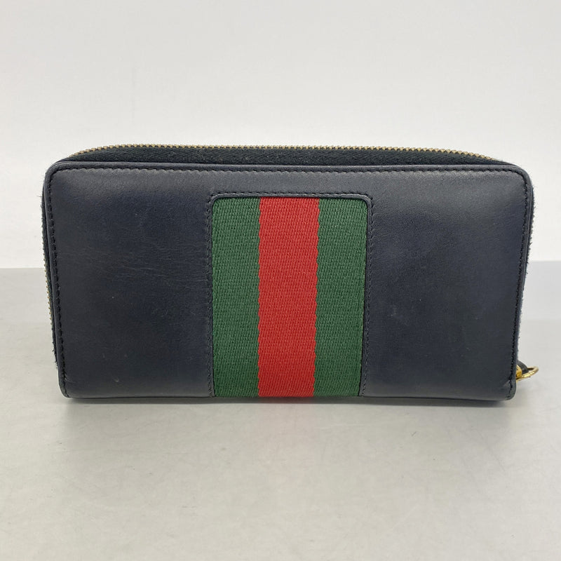 【6he5274-k】グッチ 長財布 シェリーライン 476083 レザー ブラック ゴールド金具【中古】レディース