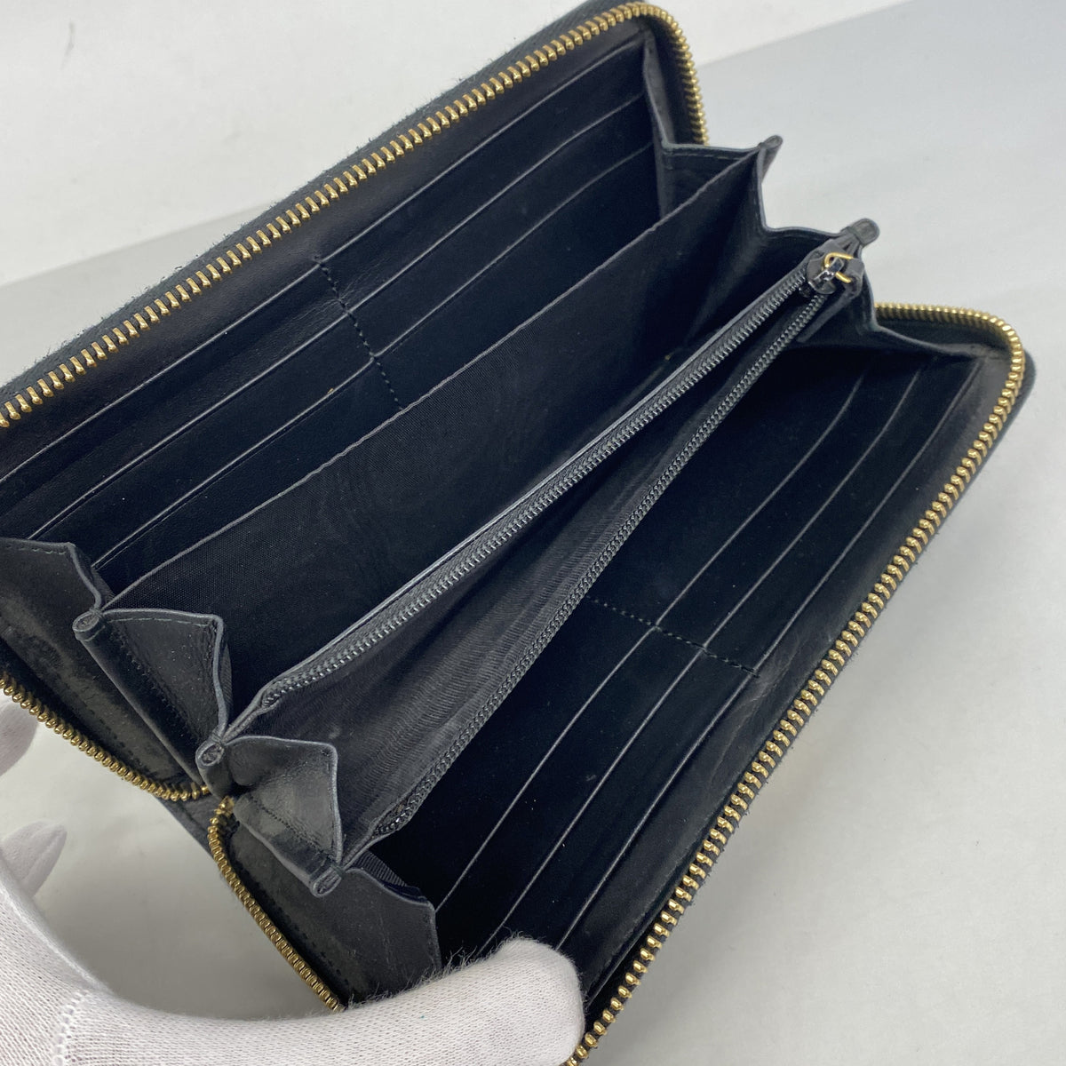 【6he5274-k】グッチ 長財布 シェリーライン 476083 レザー ブラック ゴールド金具【中古】レディース