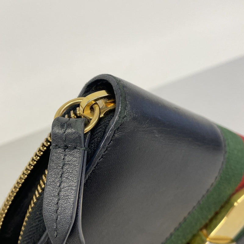 【6he5274-k】グッチ 長財布 シェリーライン 476083 レザー ブラック ゴールド金具【中古】レディース