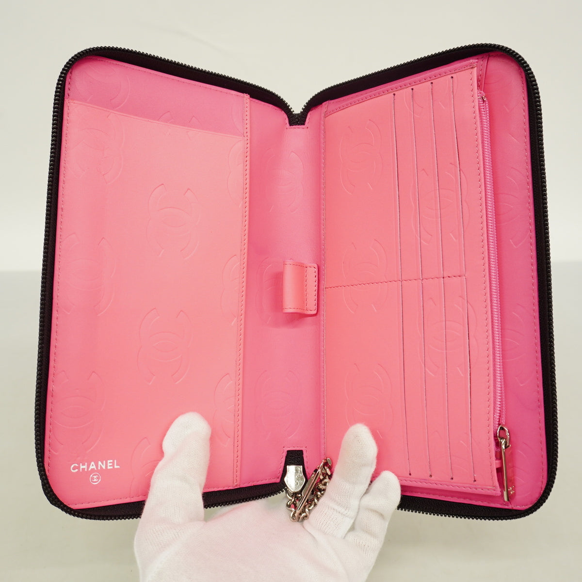 【6he5276-k】シャネル 長財布 カンボン ラムスキン ブラック シルバー金具【中古】レディース
