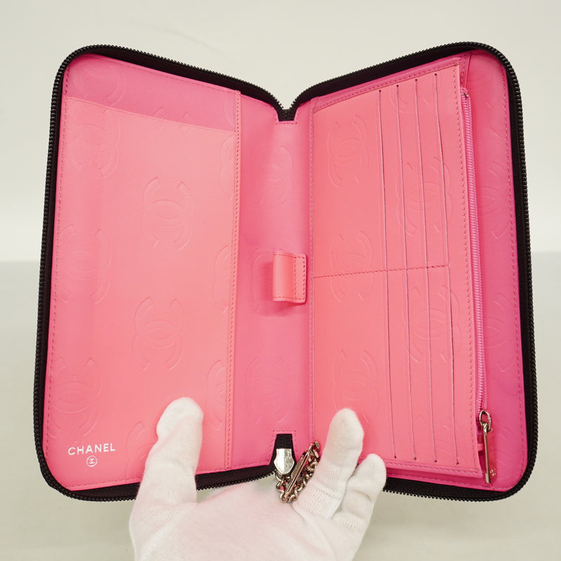 【6he5276-k】シャネル 長財布 カンボン ラムスキン ブラック シルバー金具【中古】レディース
