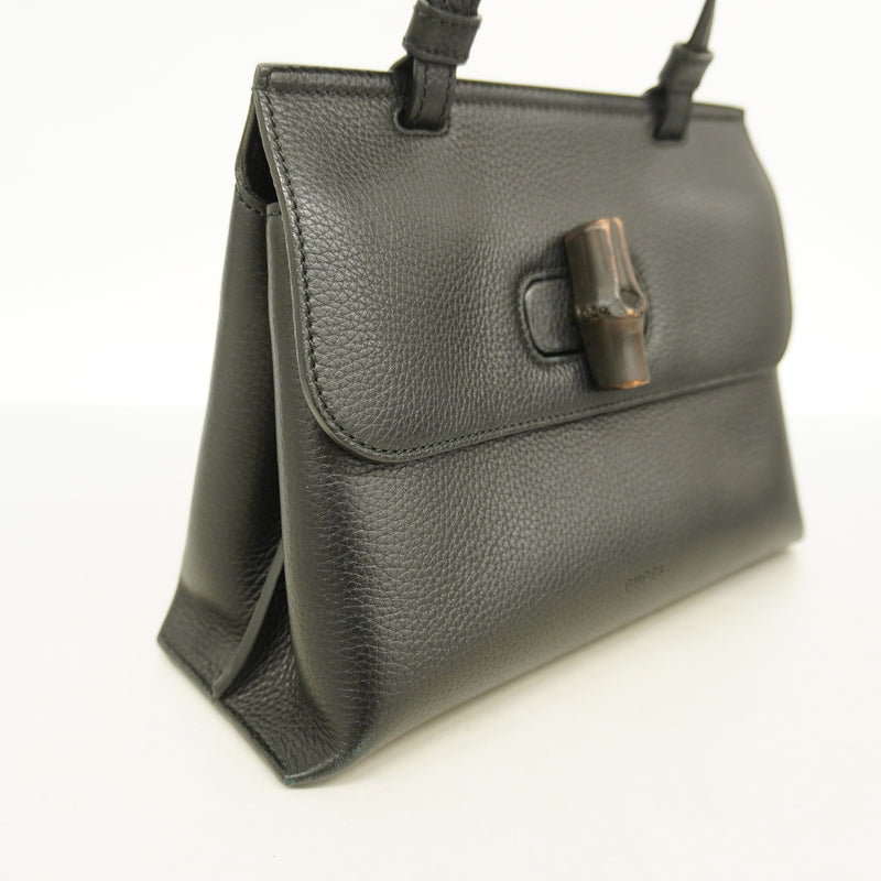 【6he5280-k】グッチ ハンドバッグ バンブー 370831 レザー ブラック シルバー金具 2wayバッグ【中古】レディース
