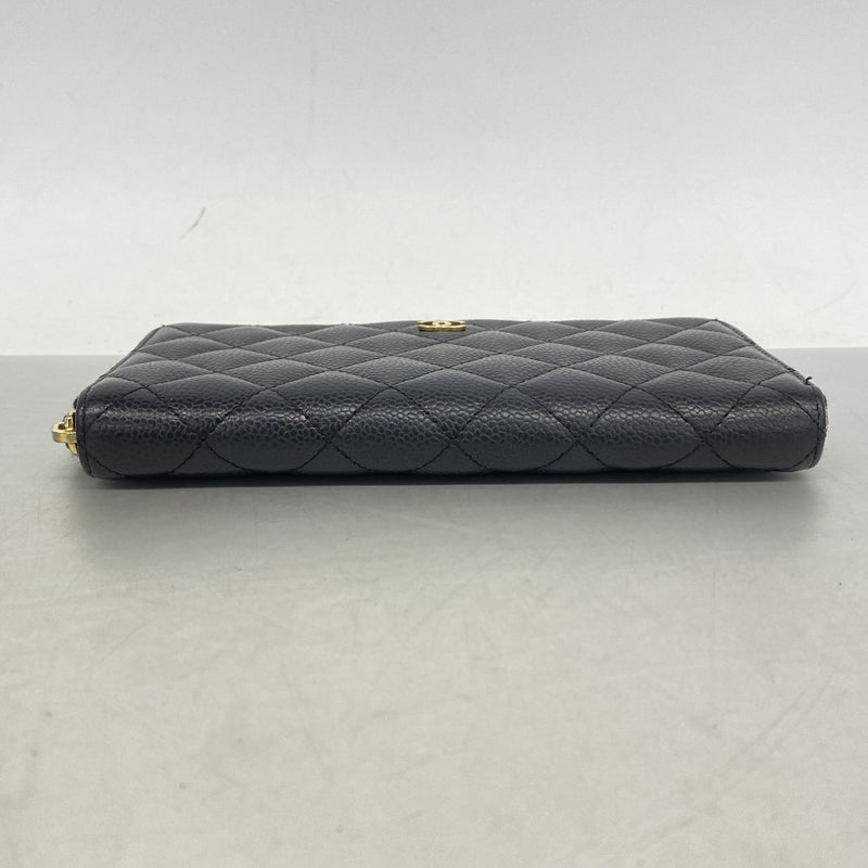 【6he5300-k】シャネル 長財布 マトラッセ キャビアスキン ブラック ゴールド金具【中古】レディース