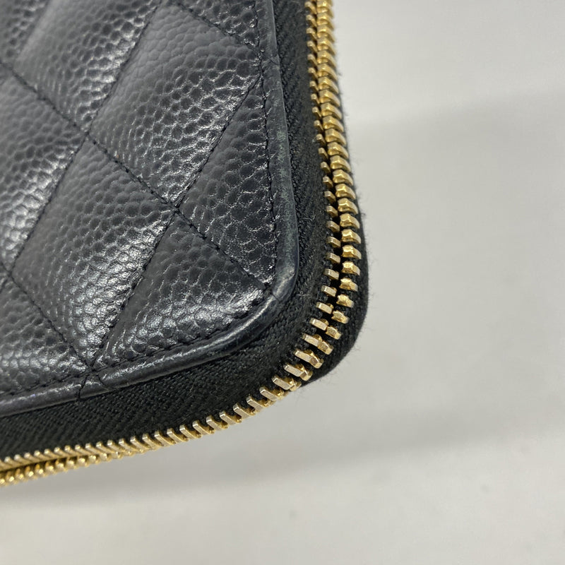 【6he5300-k】シャネル 長財布 マトラッセ キャビアスキン ブラック ゴールド金具【中古】レディース